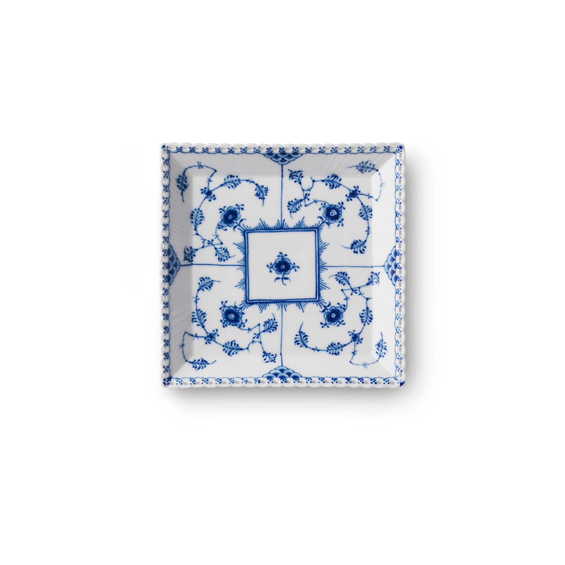 Blue Fluted Full Lace Square Assiette, 14 cm