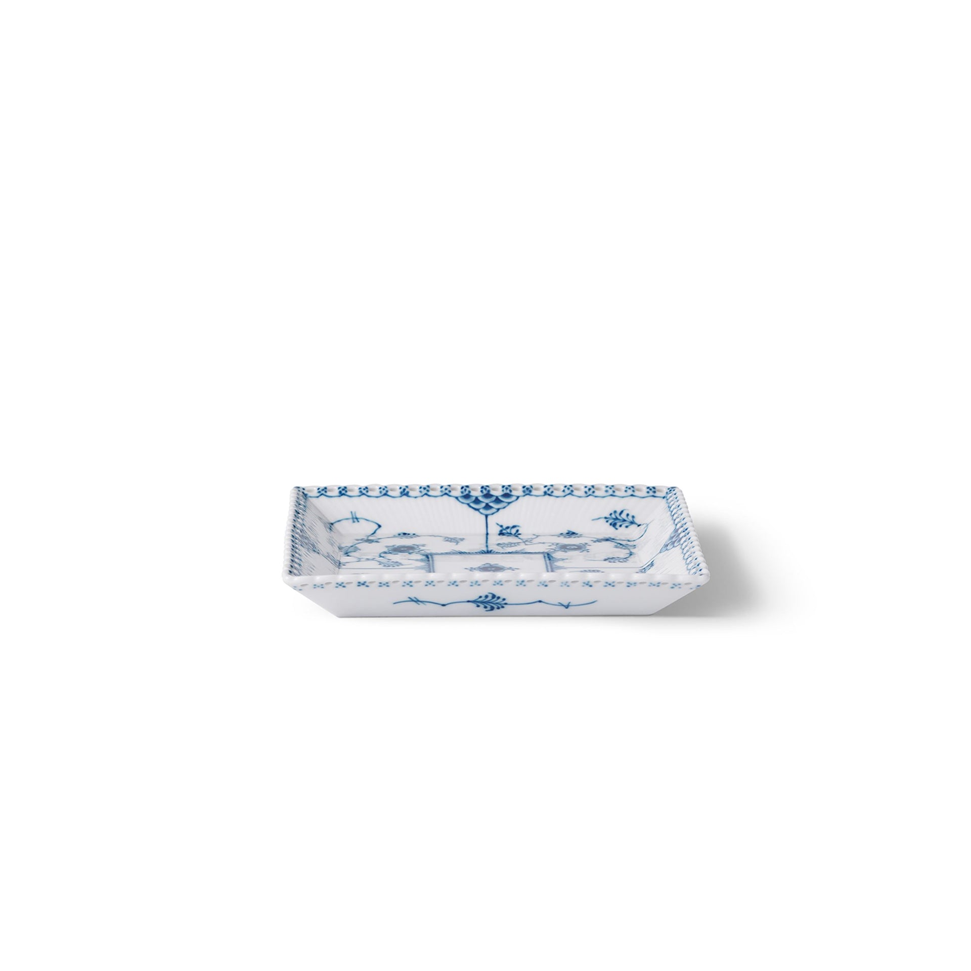 Blue Fluted Full Lace Square Assiette, 14 cm