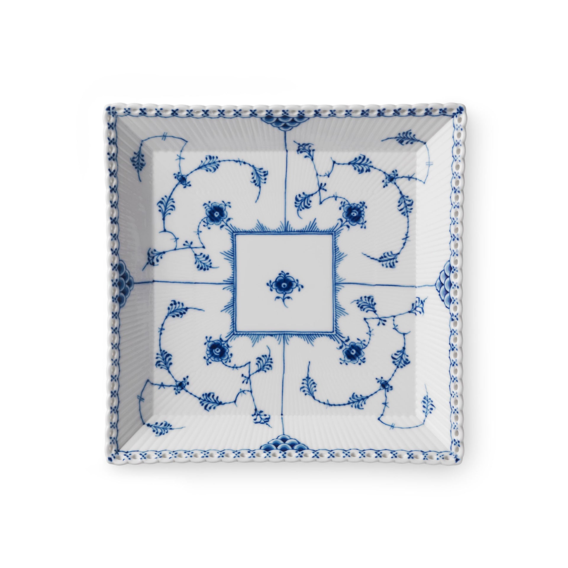 Blue Fluted Full Lace Square Dish, 21 cm