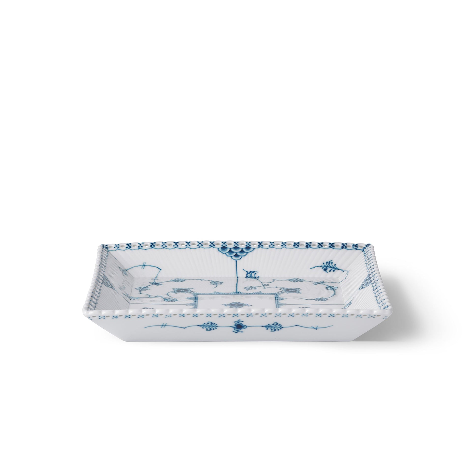 Blue Fluted Full Lace Square Dish, 21 cm
