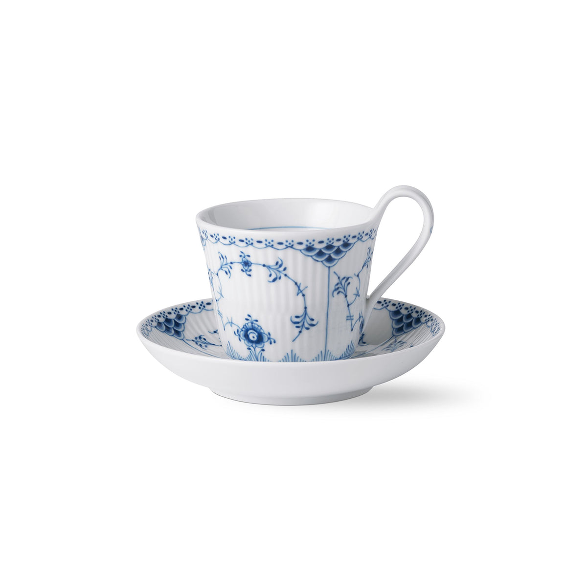 Blue Fluted Half Lace High Handle Cup and Saucer, 24 cl