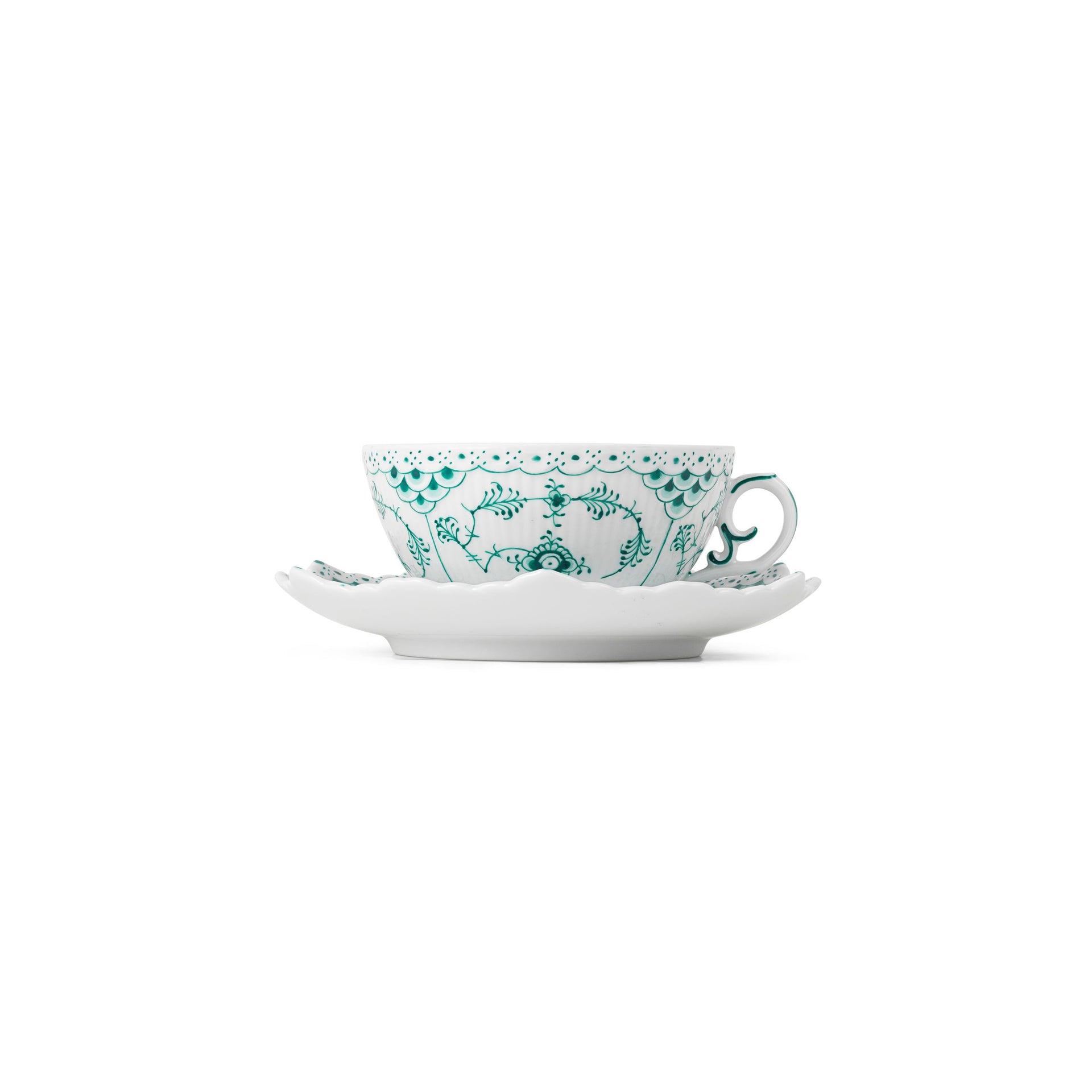 Emerald Green Fluted Full Lace Cup and Saucer, 20 cl
