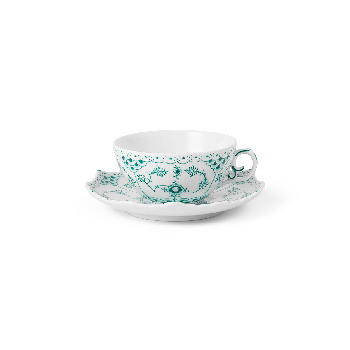 Emerald Green Fluted Full Lace Cup and Saucer, 20 cl