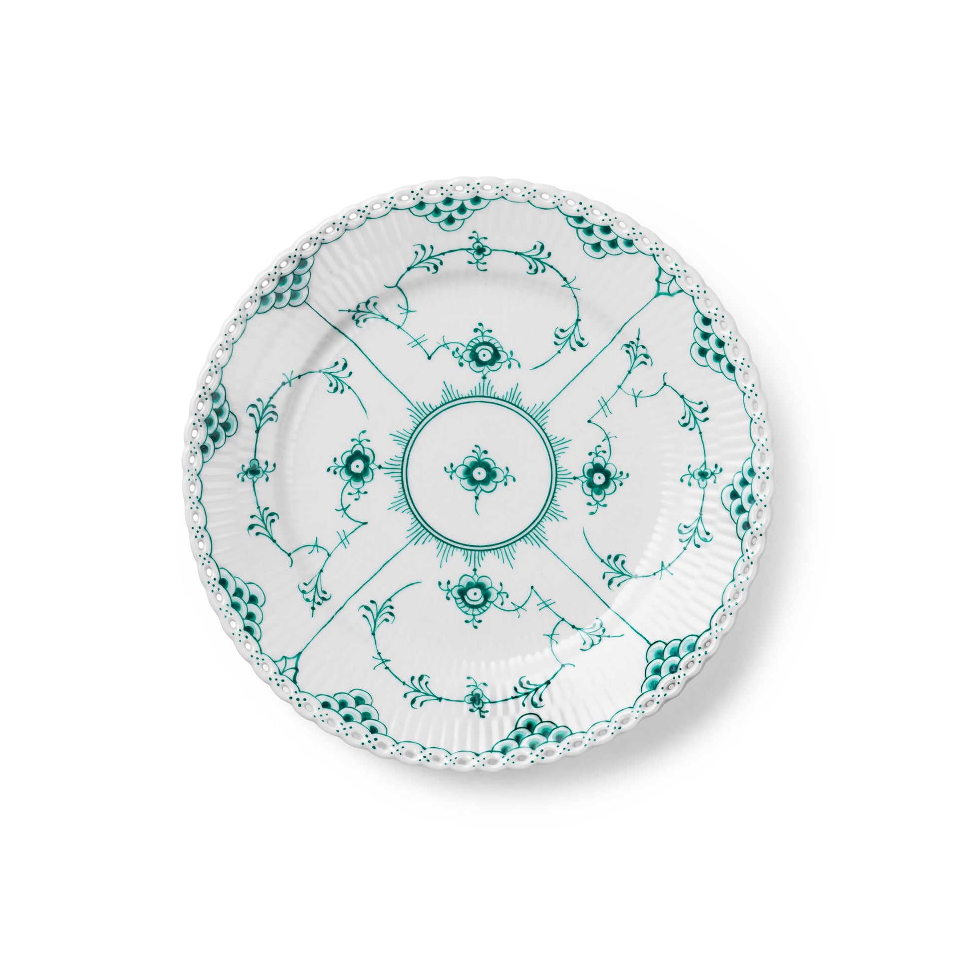 Emerald Green Fluted Full Lace Plate, 19 cm