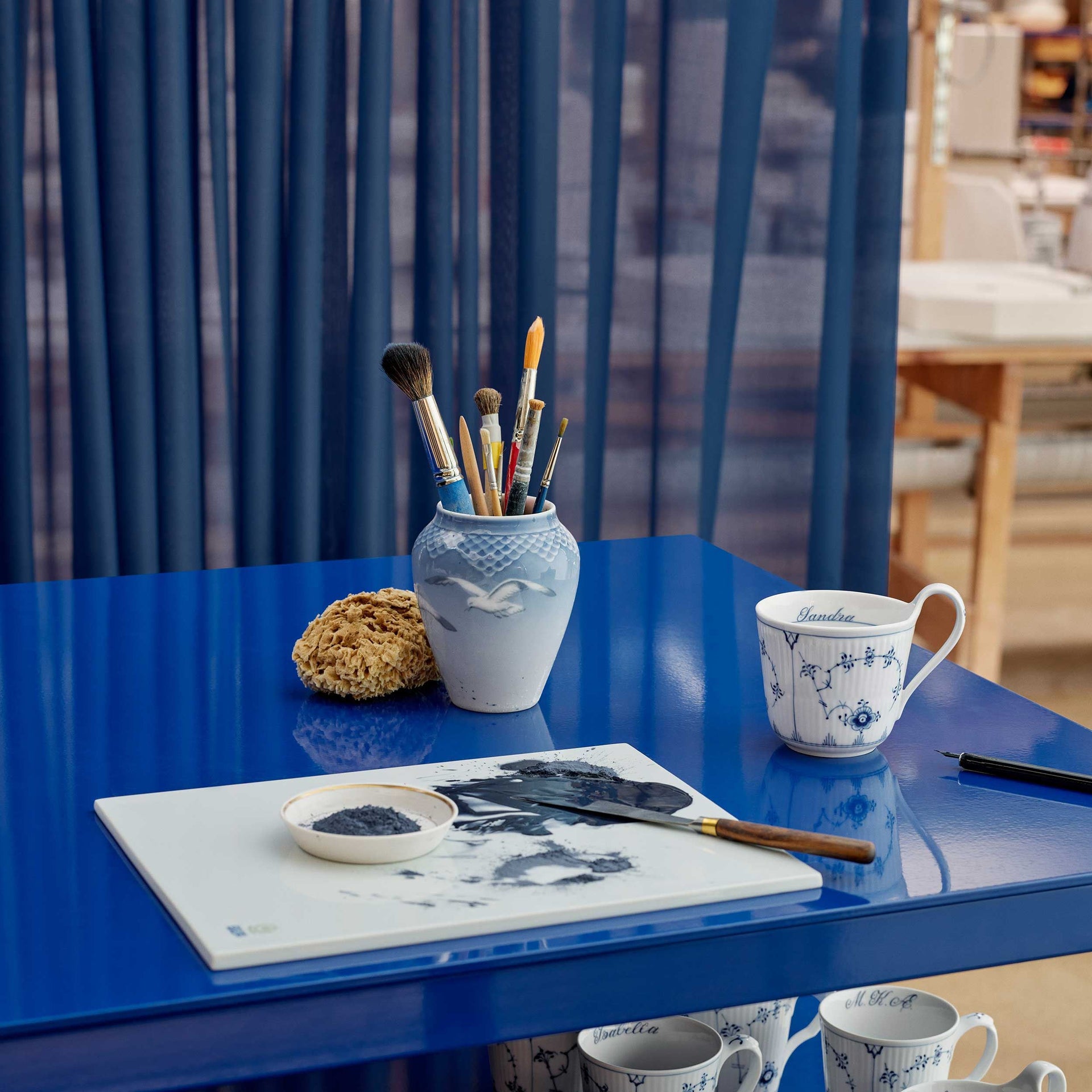 Blue Fluted Plain High Handle Cup, Bespoke, 33 cl