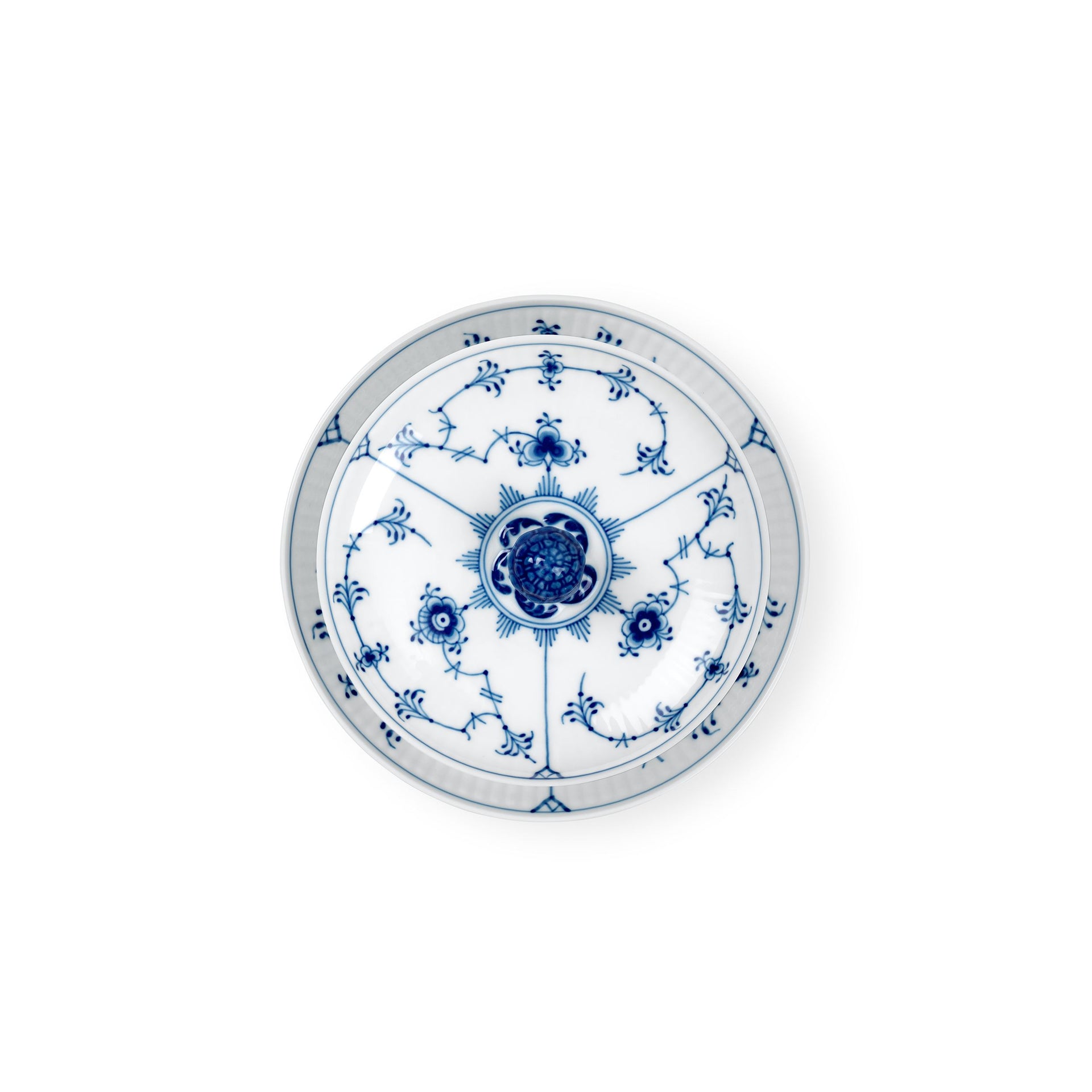 Blue Fluted Plain Bowl with Lid and Saucer, 38 cl