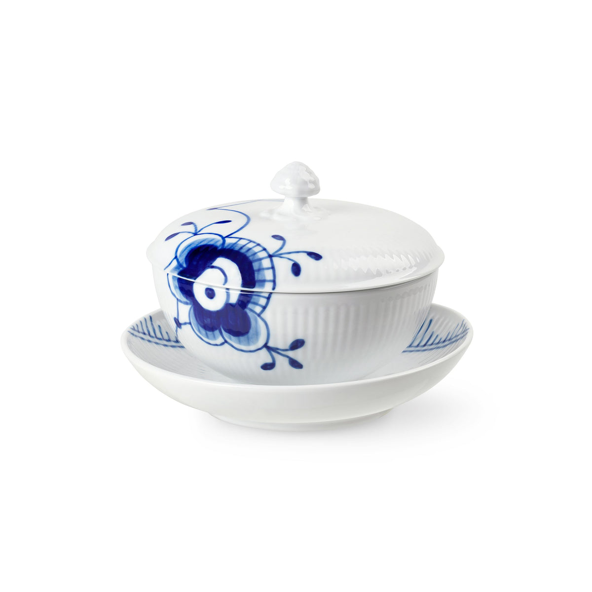 Blue Fluted Mega Bowl with Lid and Saucer, 38 cl