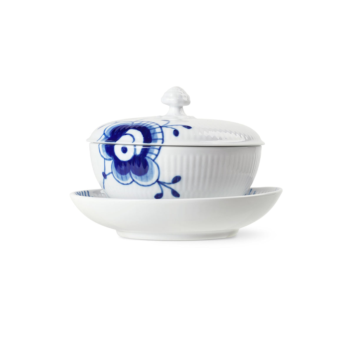 Blue Fluted Mega Bowl with Lid and Saucer, 38 cl