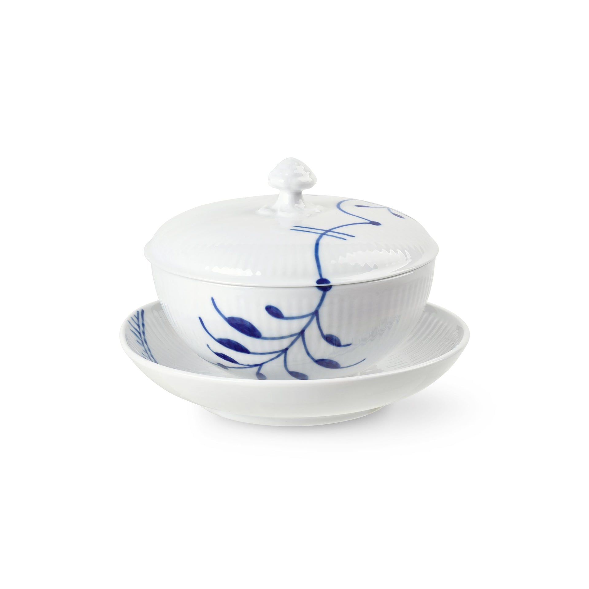 Blue Fluted Mega Bowl with Lid and Saucer, 38 cl