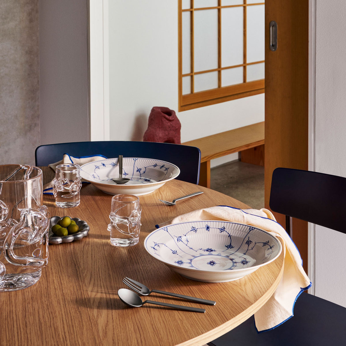 Blue Fluted Plain Deep Plate, 27 cm