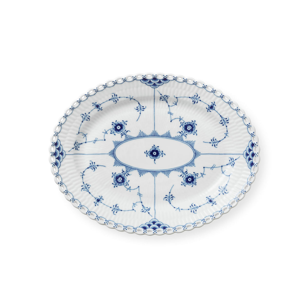 Blue Fluted Full Lace Dish, 25 cm