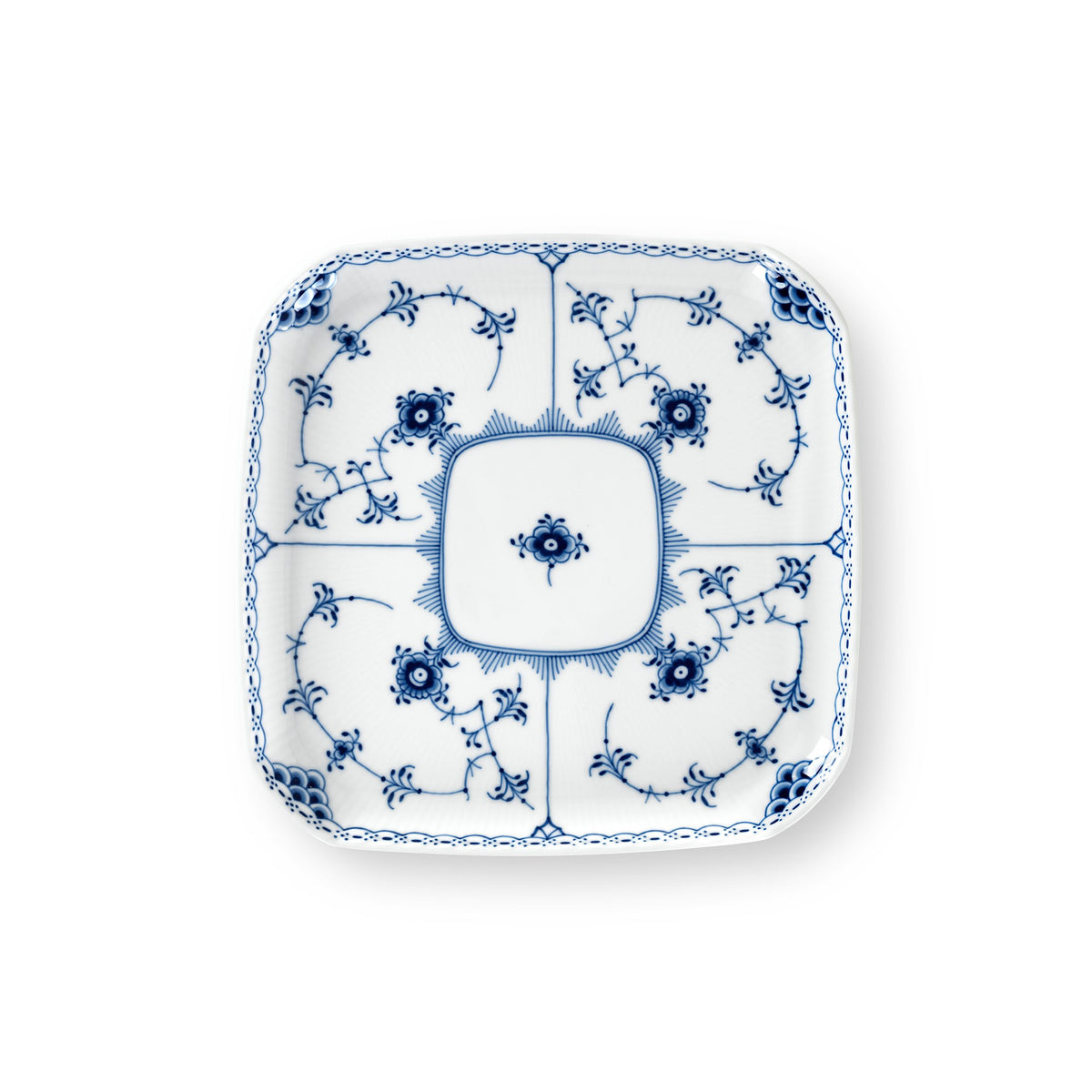 Blue Fluted Half Lace Square Plate, 20 cm