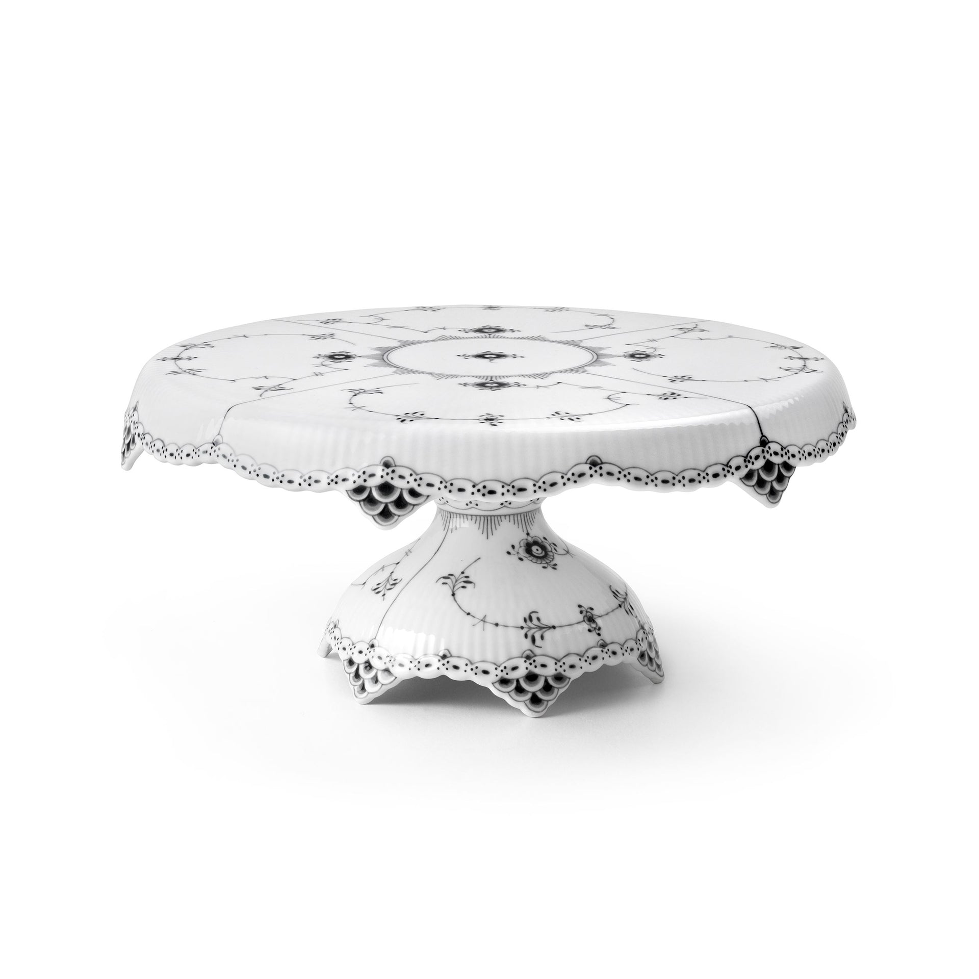 Black Fluted Half Lace Dish on Stand, 31 cm