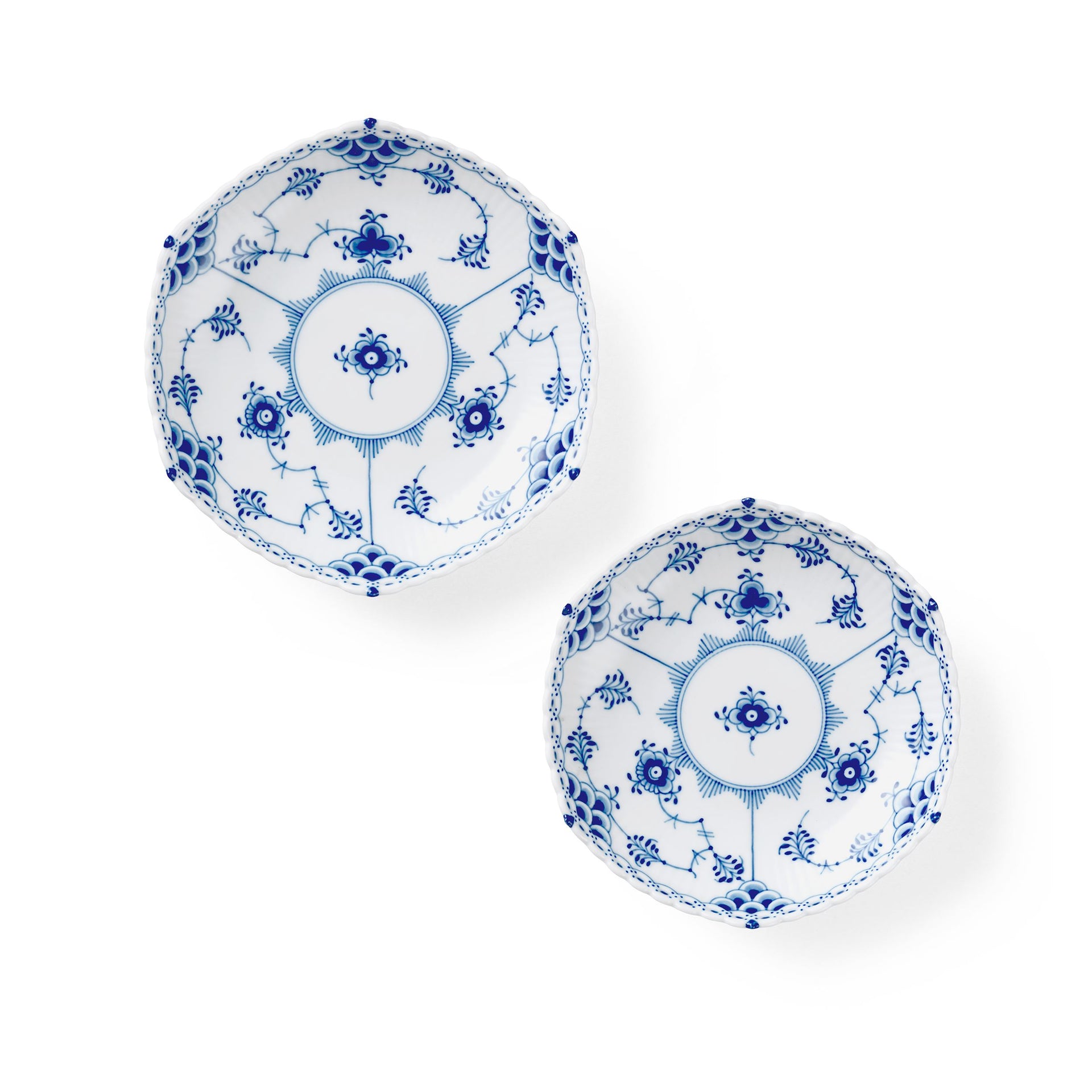 Blue Fluted Full Lace Shallow Bowl, 13 cm, 15 cm, 2 pcs