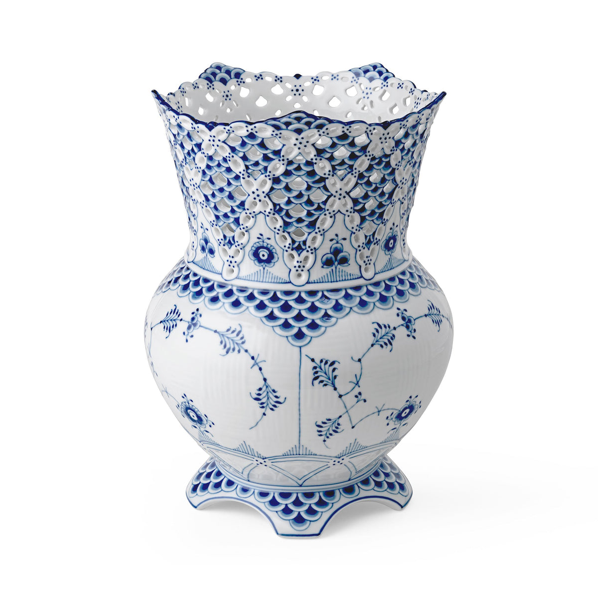 Blue Fluted Full Lace Vase, 22 cm