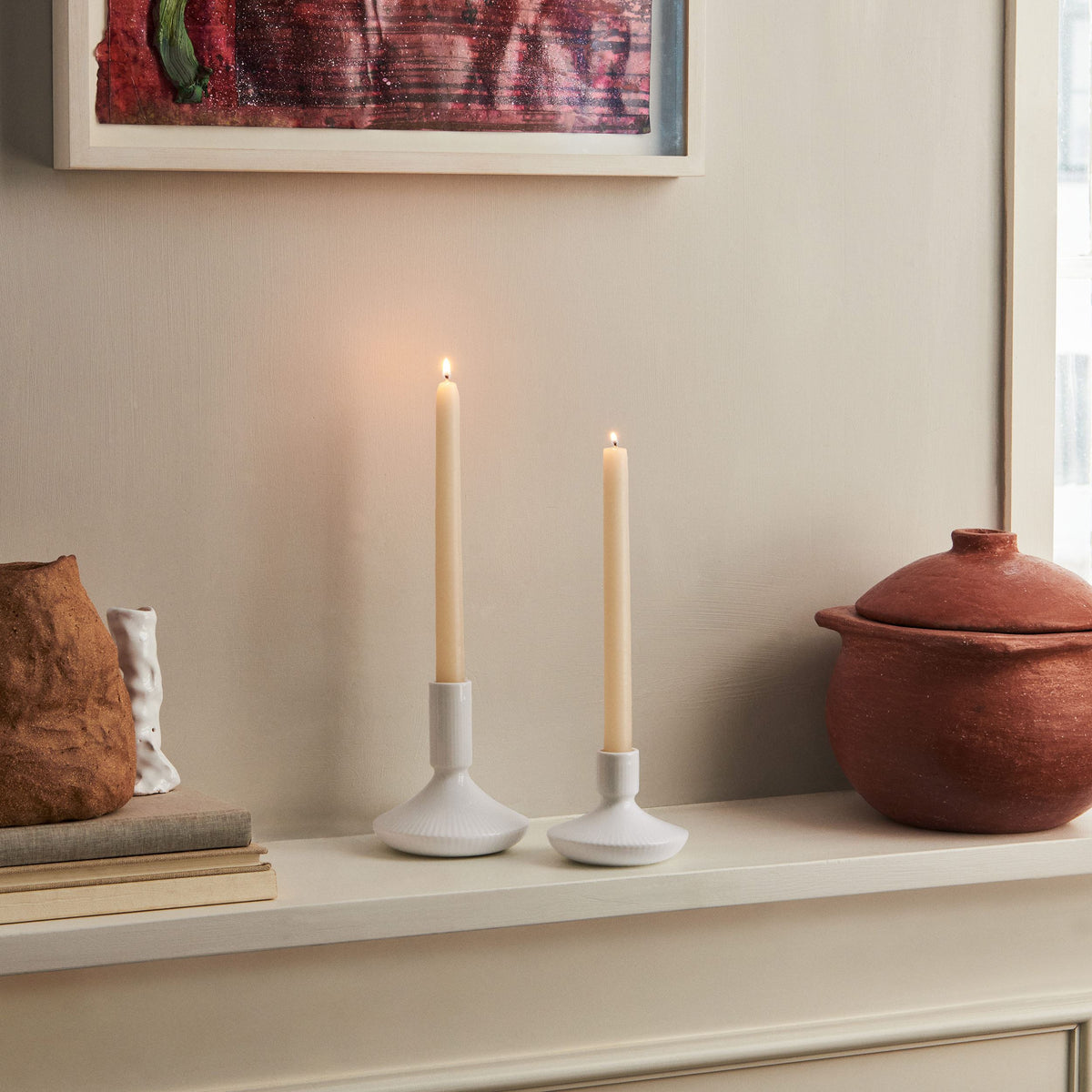 White Fluted Candleholder, 12 cm