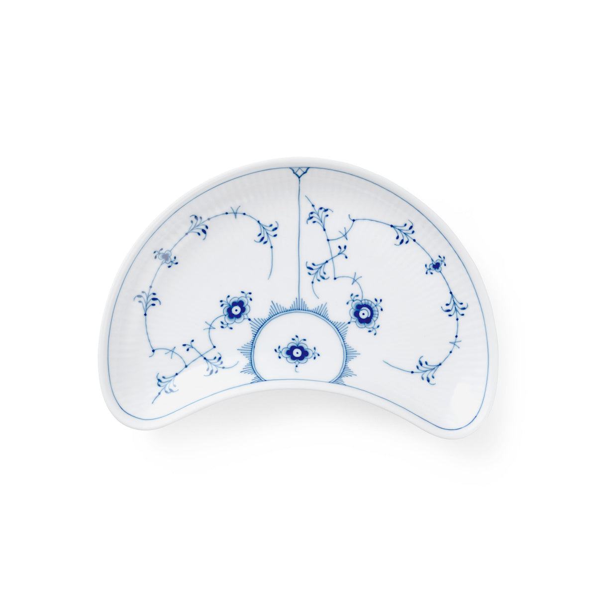 Blue Fluted Plain Half Moon Dish, 22 cm