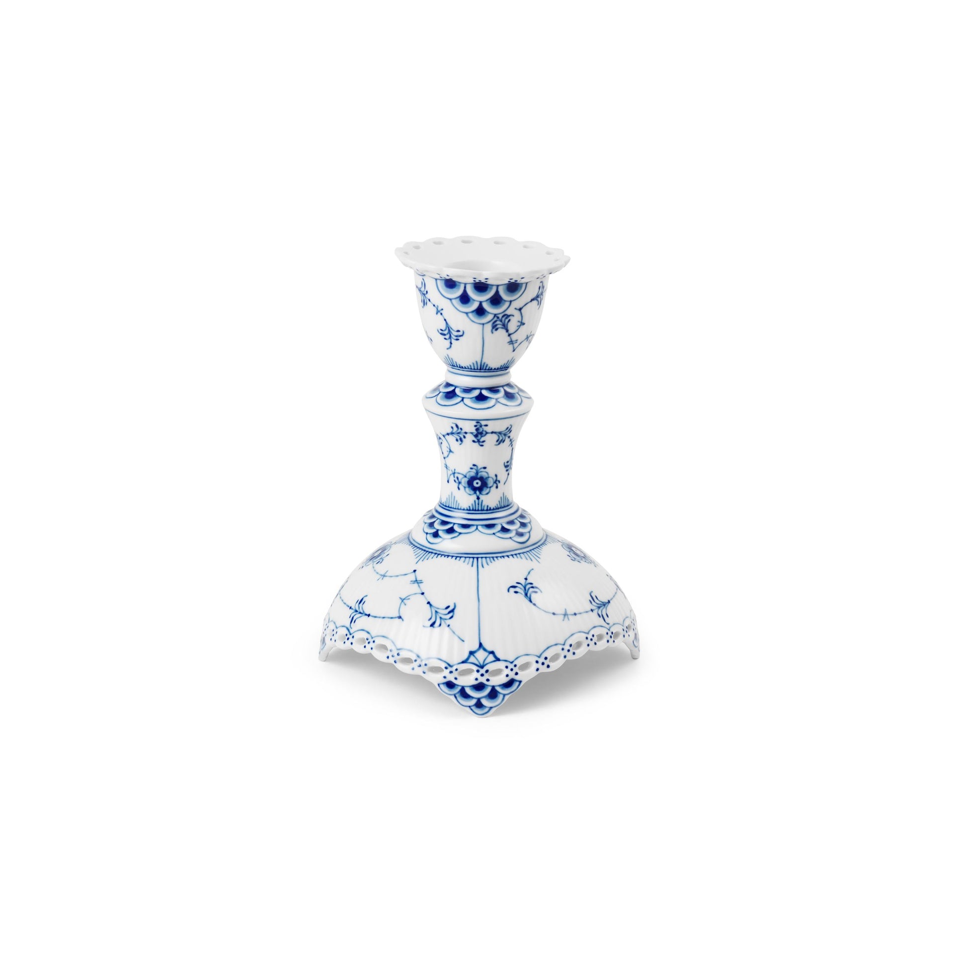 Blue Fluted Full Lace Candleholder, 13.5 cm