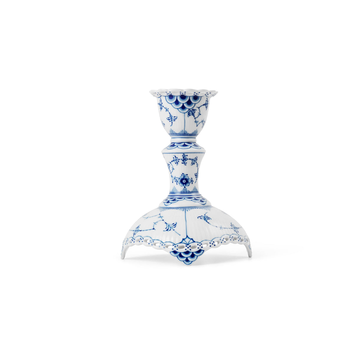 Blue Fluted Full Lace Candleholder, 13.5 cm