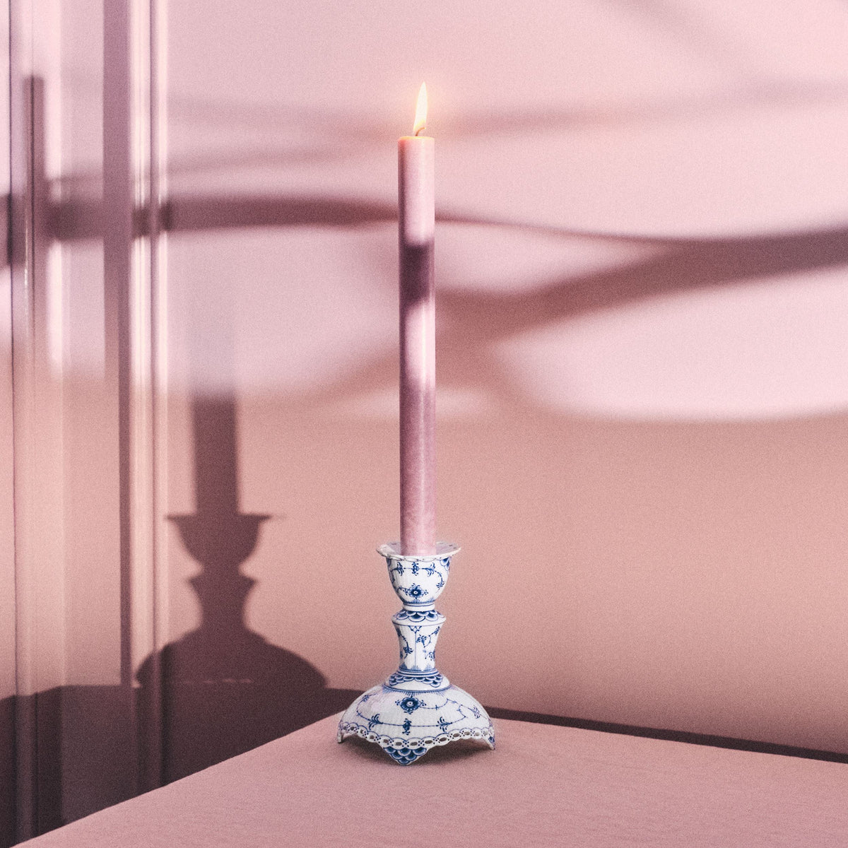 Blue Fluted Full Lace Candleholder, 13.5 cm