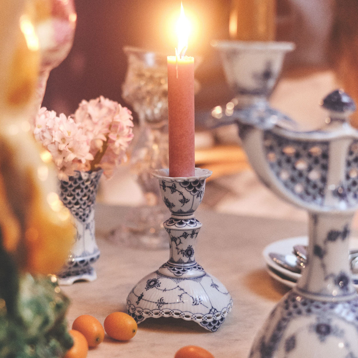 Blue Fluted Full Lace Candleholder, 13.5 cm