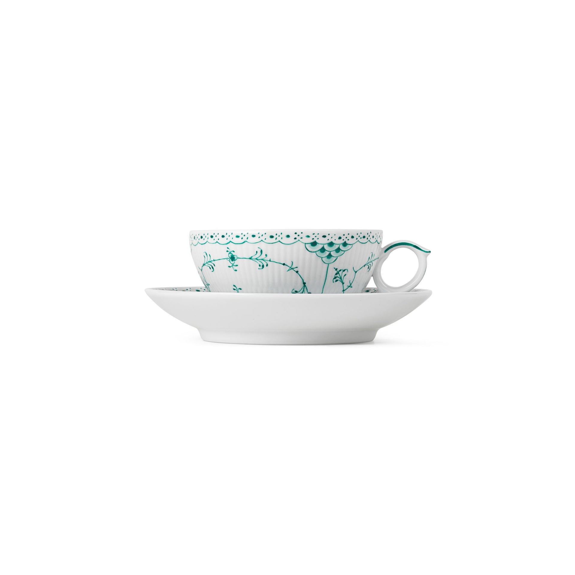 Emerald Green Fluted Half Lace Cup and Saucer, 20 cl