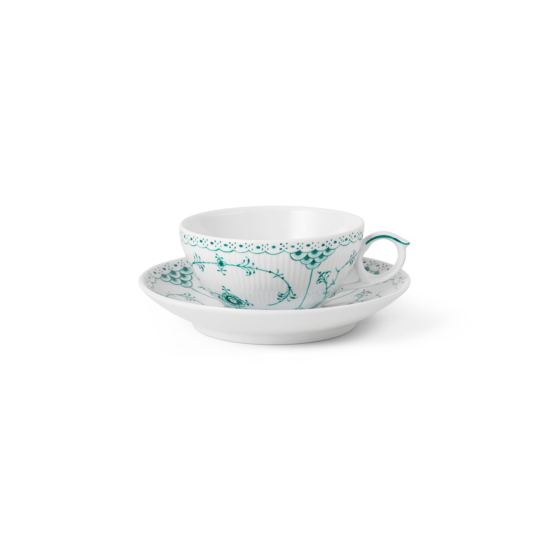 Emerald Green Fluted Half Lace Cup and Saucer, 20 cl