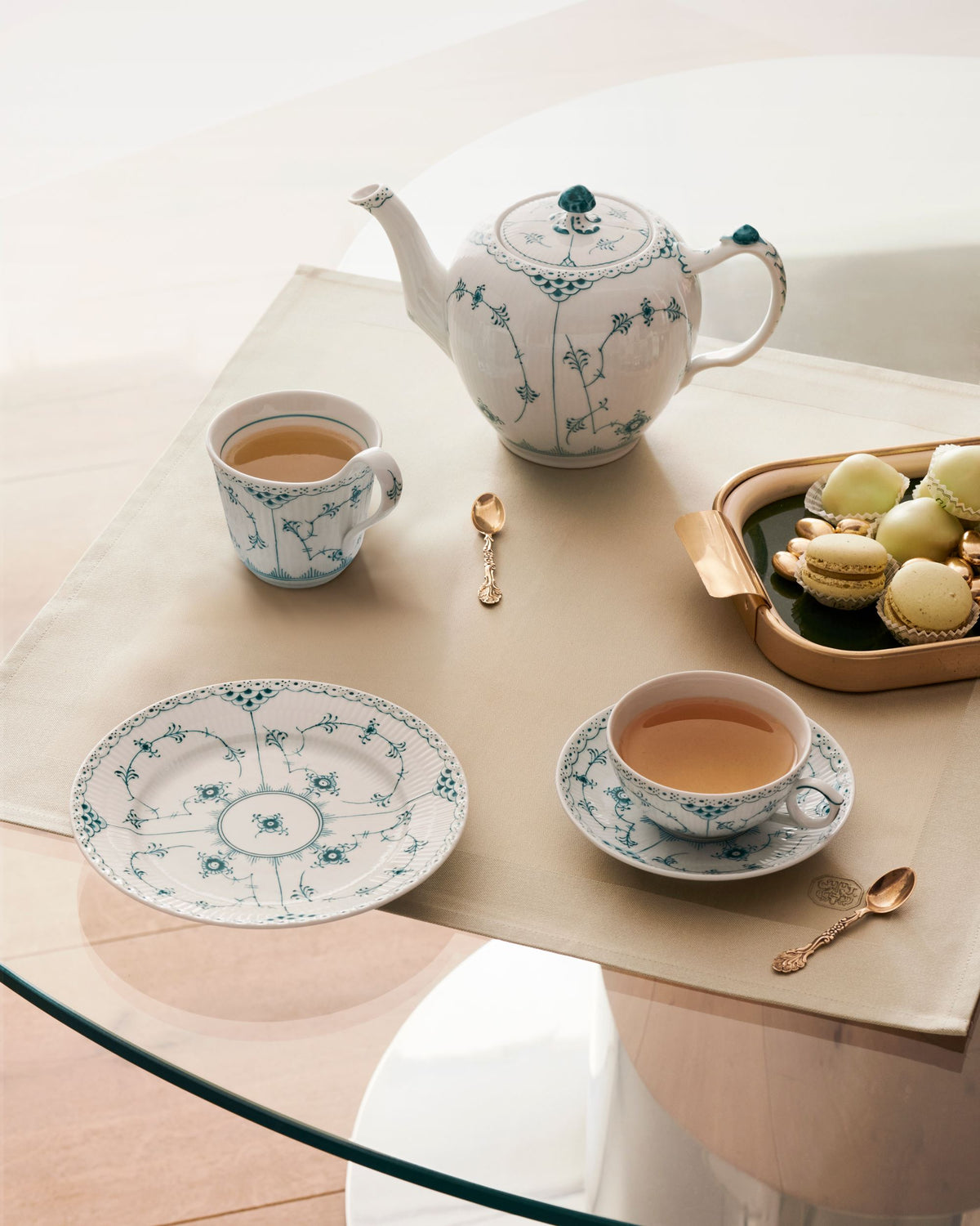 Emerald Green Fluted Half Lace Cup and Saucer, 20 cl