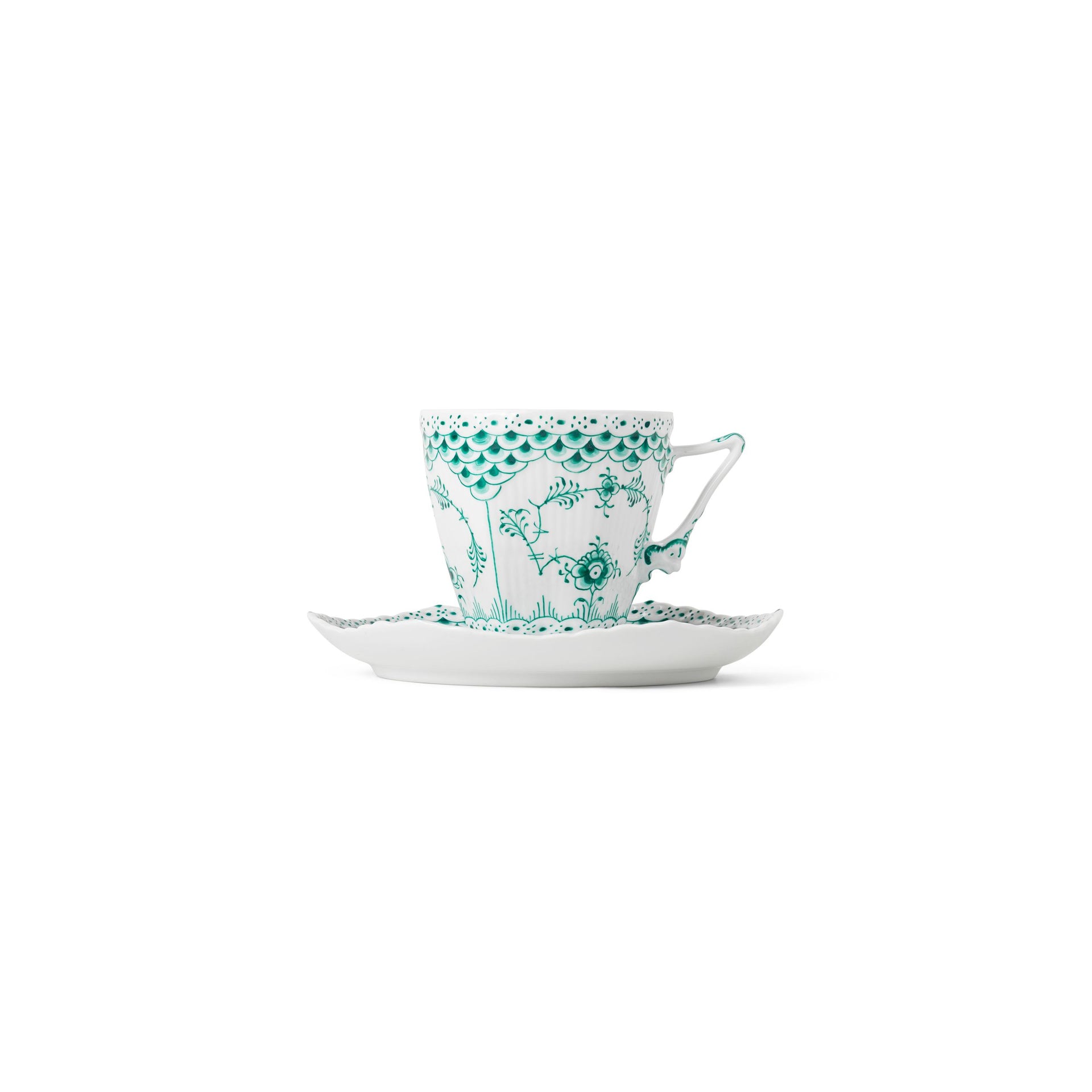 Emerald Green Fluted Full Lace Cup and Saucer, 14 cl