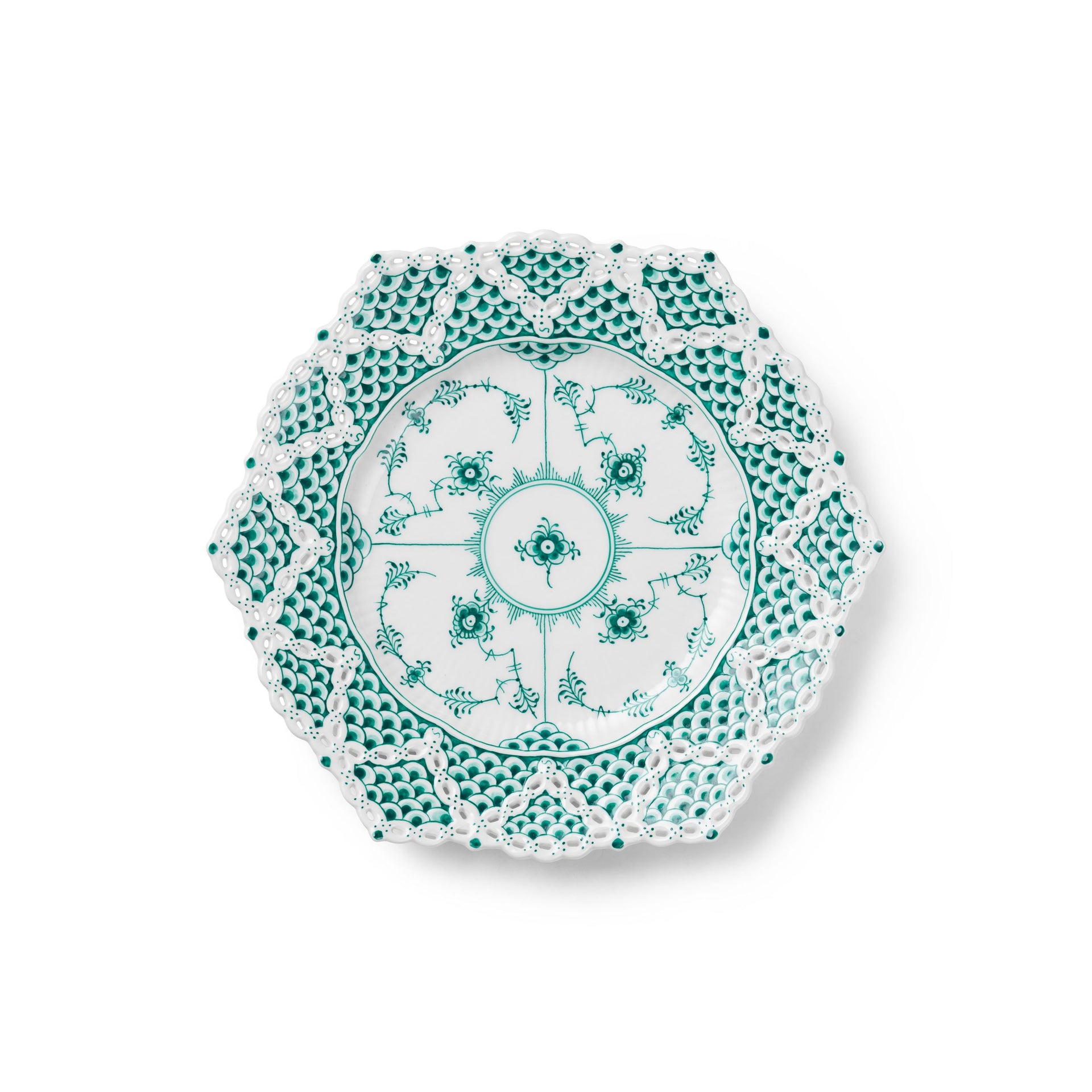 Emerald Green Fluted Full Lace Plate with Wide Lace Border, 21 cm