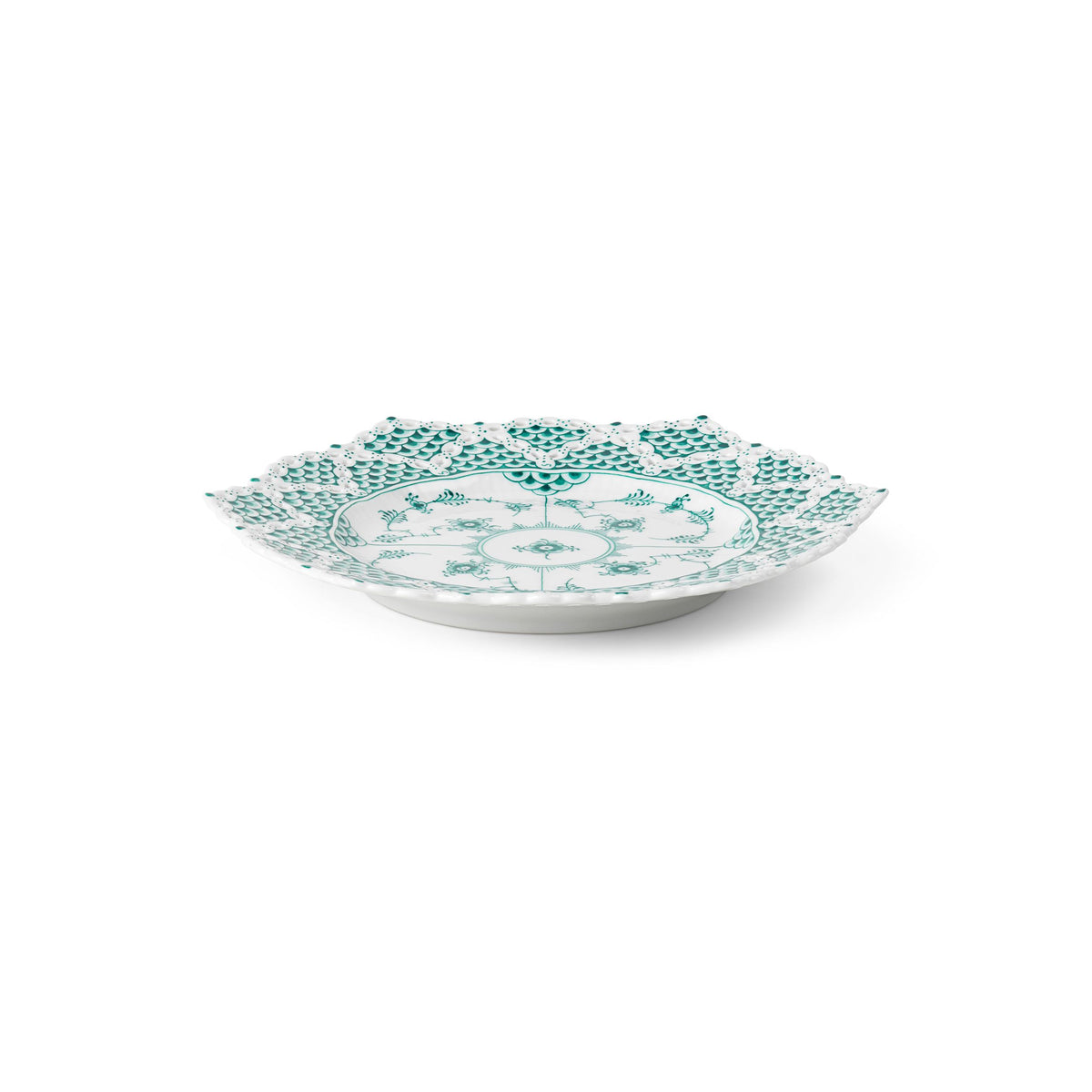 Emerald Green Fluted Full Lace Plate with Wide Lace Border, 21 cm