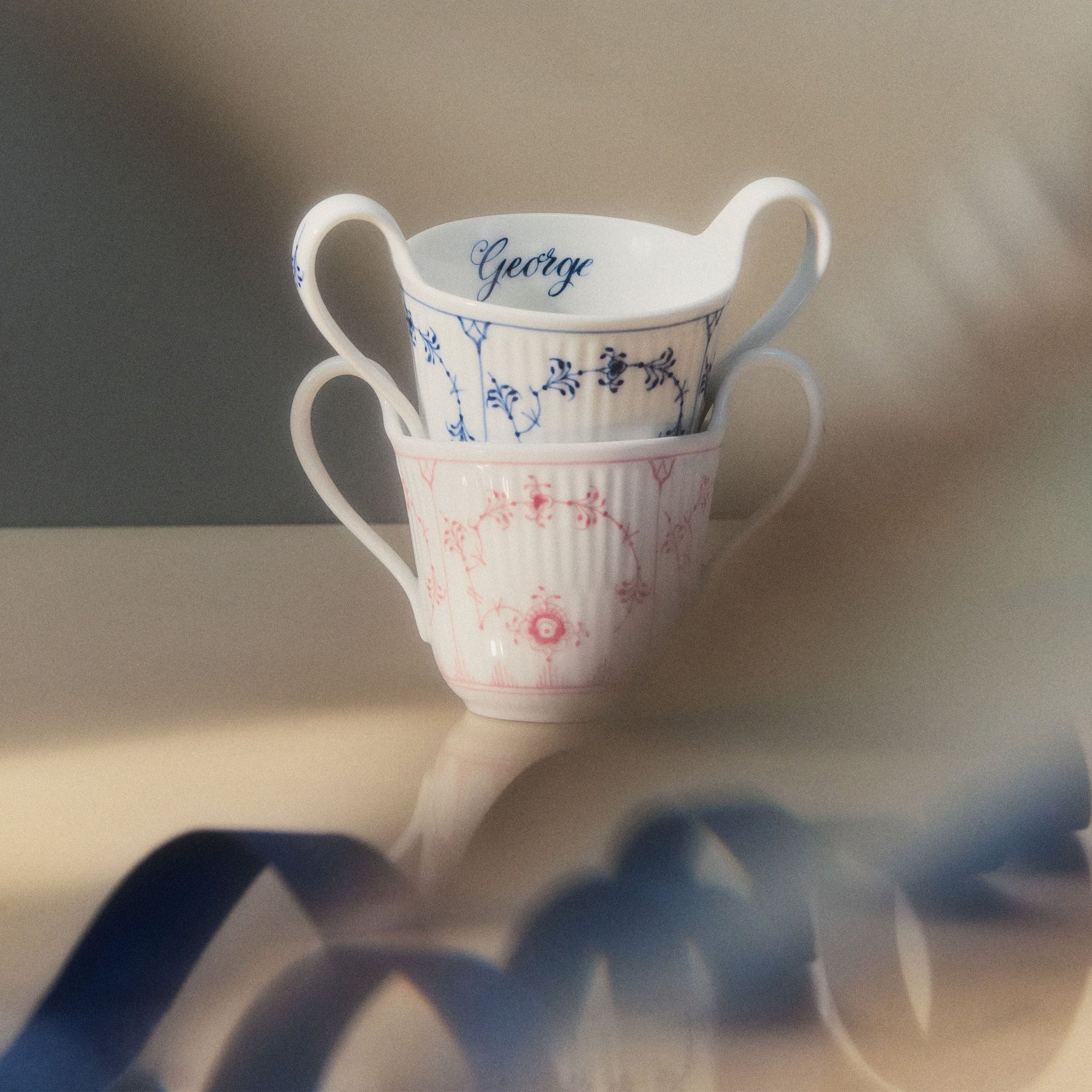 Blue Fluted Plain Baby Cup, Bespoke, 13 cl