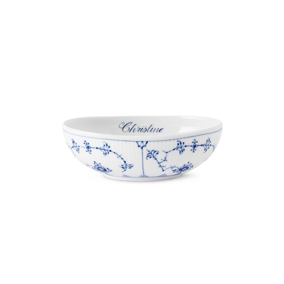 Blue Fluted Plain Oval Bowl, Bespoke, 37 cl