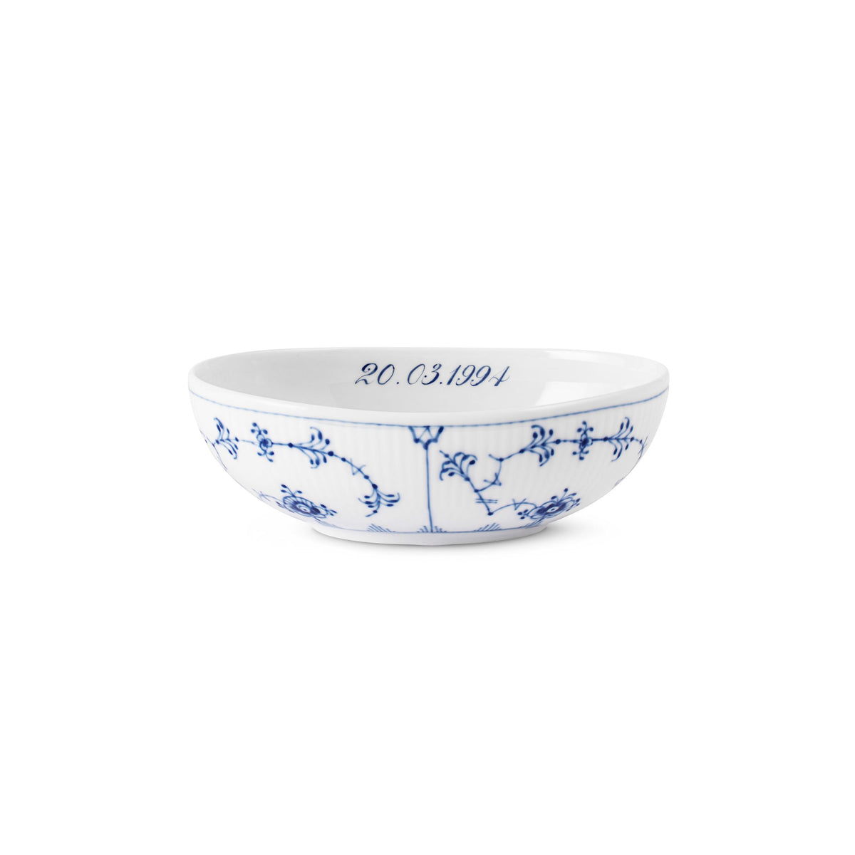 Blue Fluted Plain Oval Bowl, Bespoke, 37 cl
