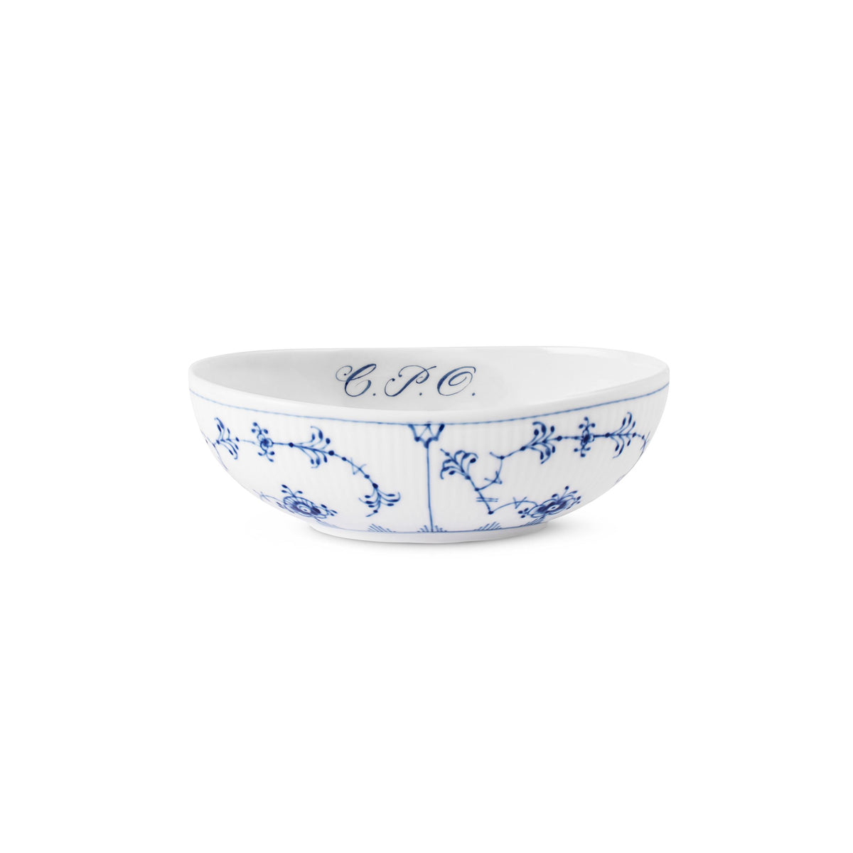 Blue Fluted Plain Oval Bowl, Bespoke, 37 cl