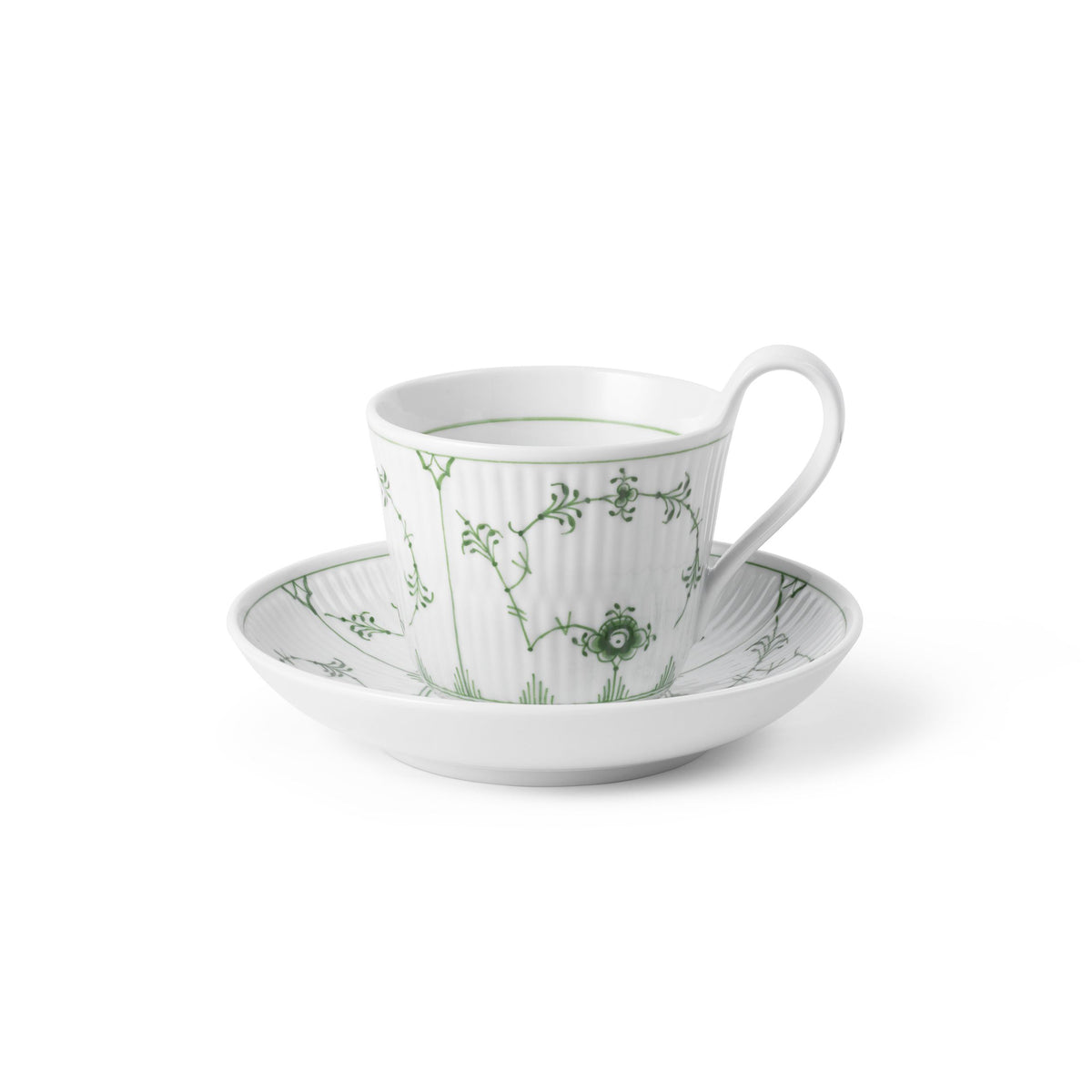 Green Fluted Plain High Handle Cup and Saucer, 24 cl