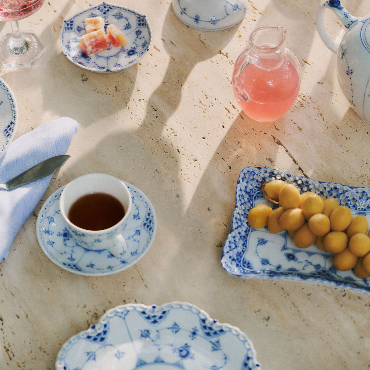 Blue Fluted Full Lace Square Dish, 23.5 cm