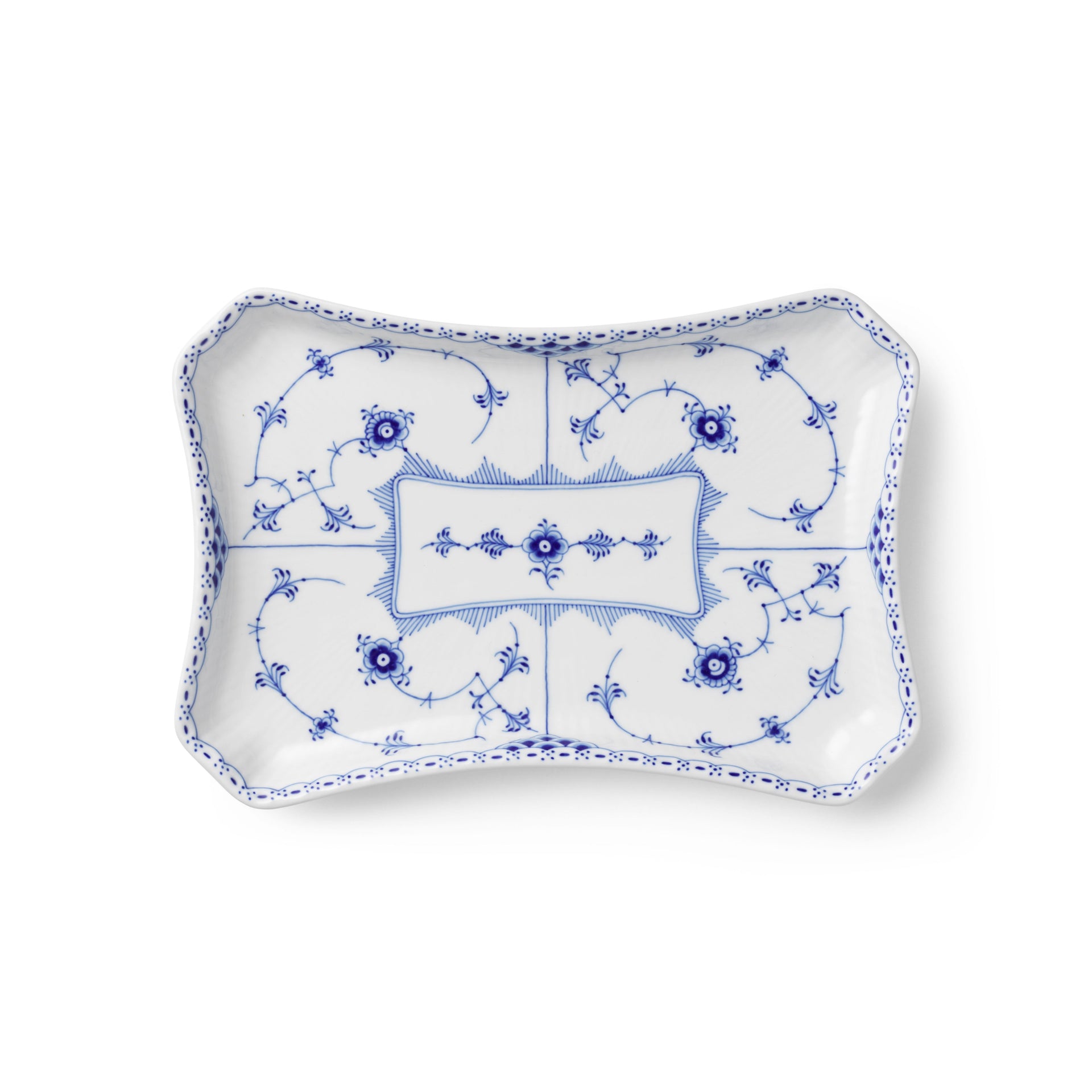 Blue Fluted Half Lace Square Dish, 24.5 cm