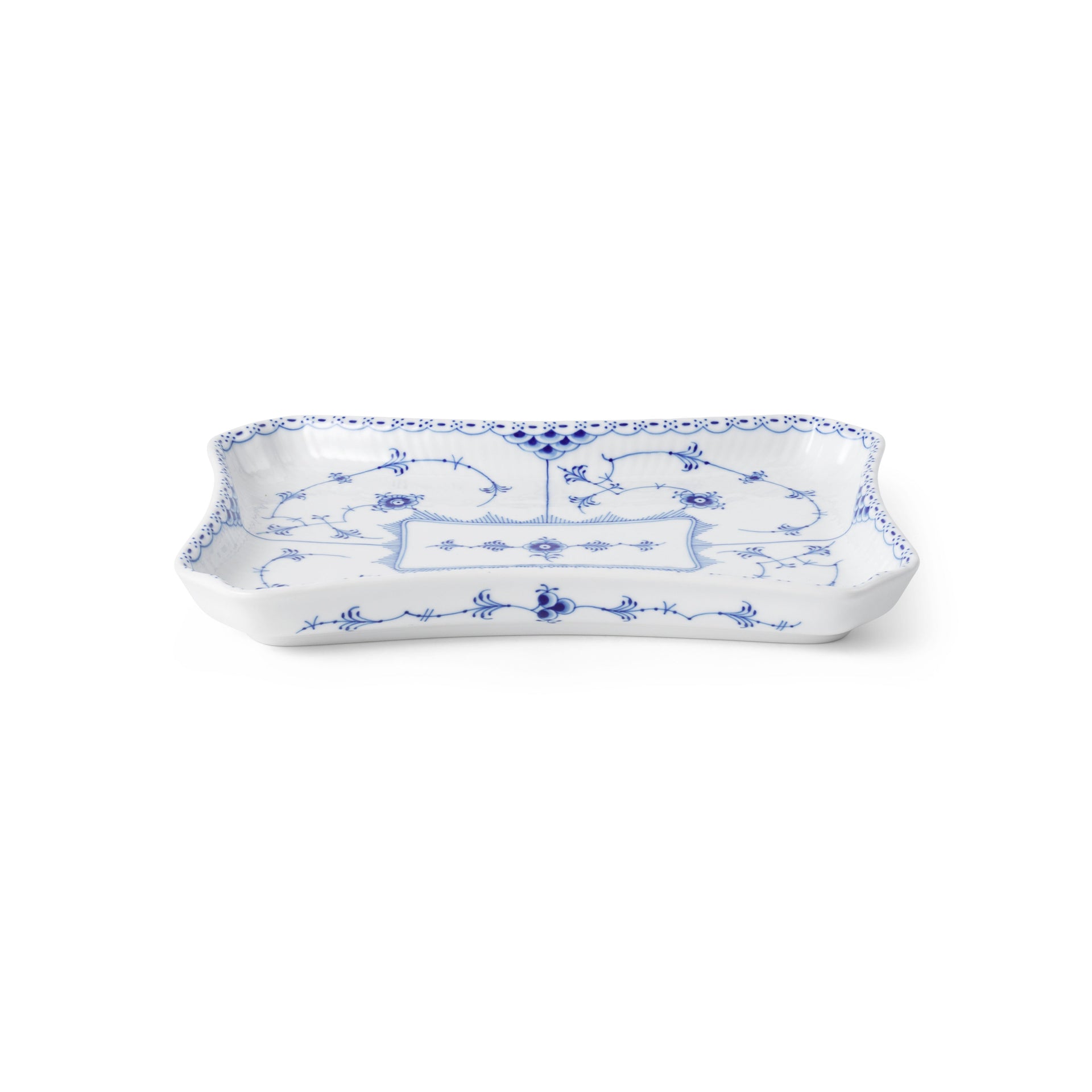 Blue Fluted Half Lace Square Dish, 24.5 cm