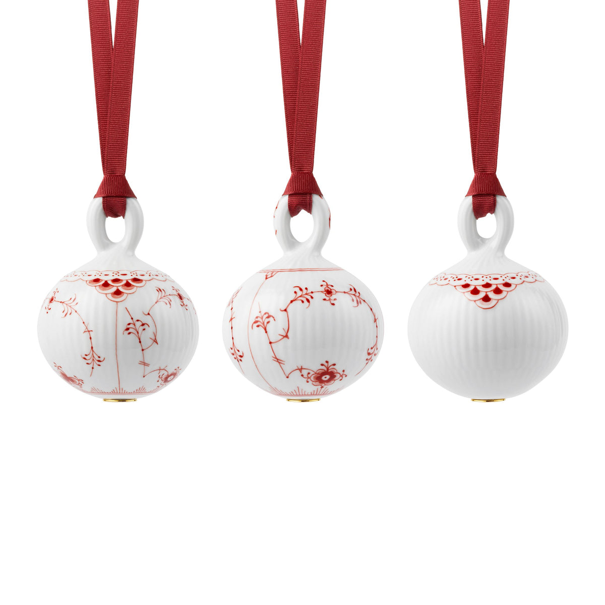 Red Fluted Christmas Bauble, 9 cm, 3 pcs