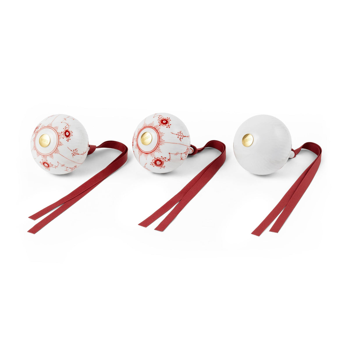 Red Fluted Christmas Bauble, 9 cm, 3 pcs