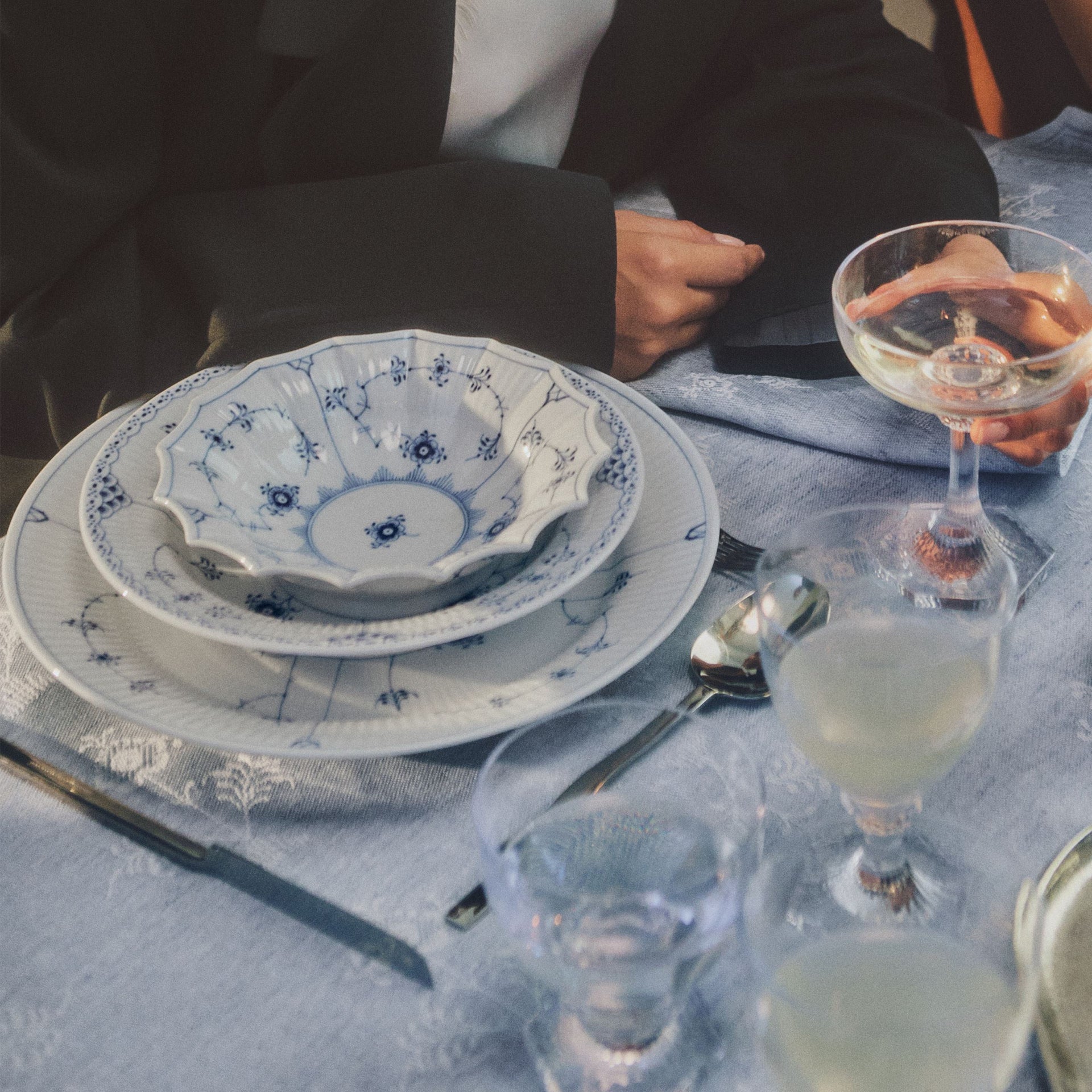 Blue Fluted Plain Serveware, 17,5 cm, 15,5 cm, 10,5 cm, 3 pcs