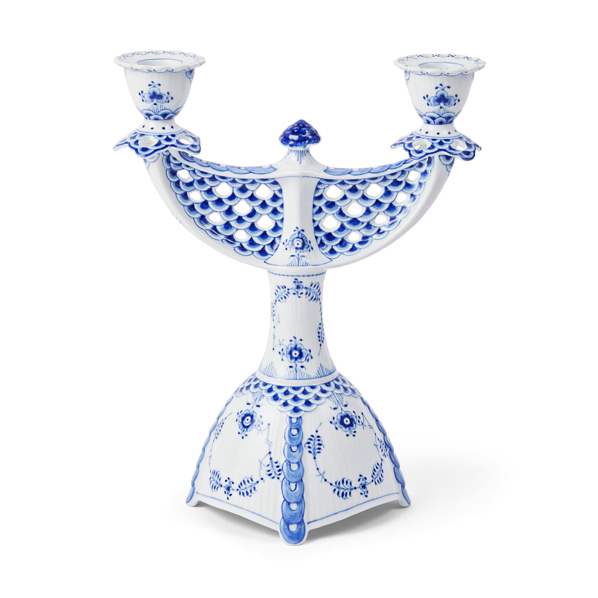 Blue Fluted Full Lace Candelabra, 25.5 cm