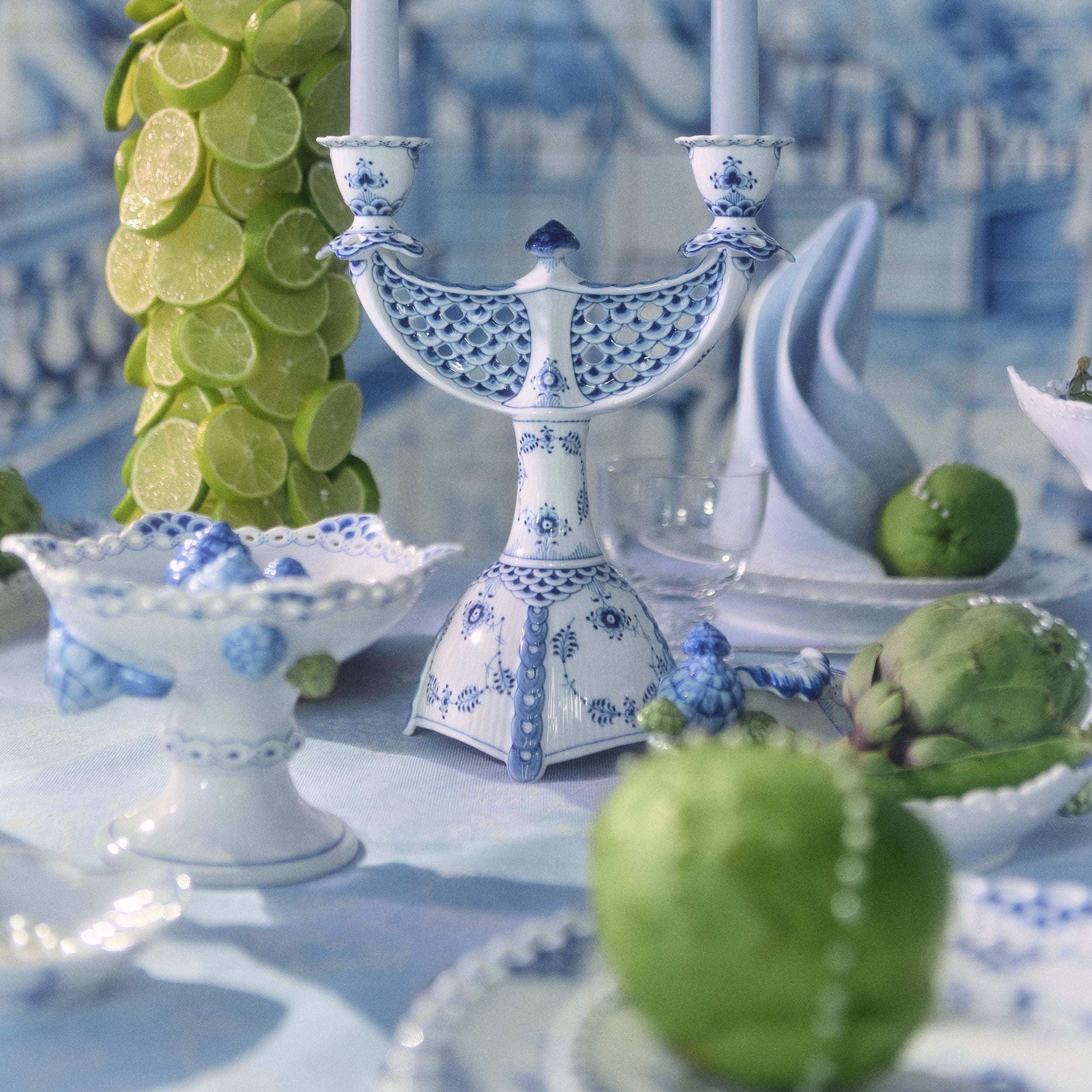 Blue Fluted Full Lace Candelabra, 25.5 cm | Royal Copenhagen