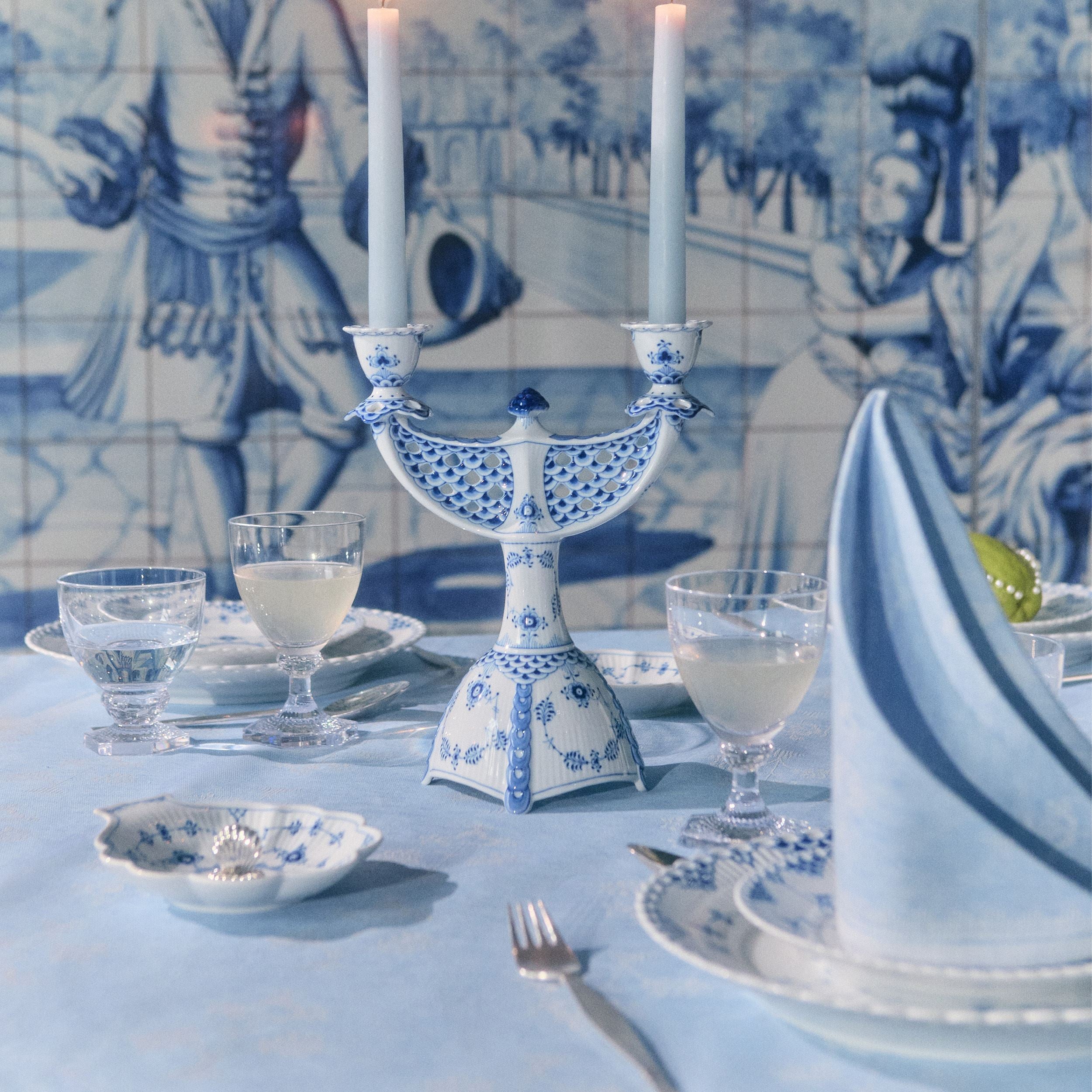 Blue Fluted Full Lace Candelabra, 25.5 cm | Royal Copenhagen