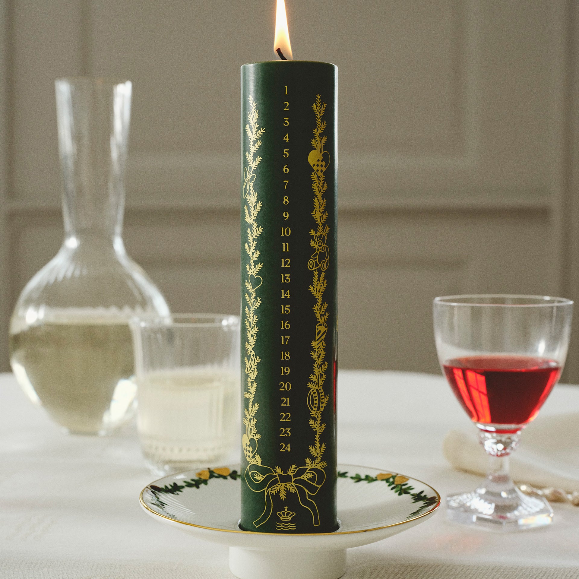 Stjerne Riflet Jul kalenderlys, grøn, 25 cm - Star Fluted Christmas Advent candle