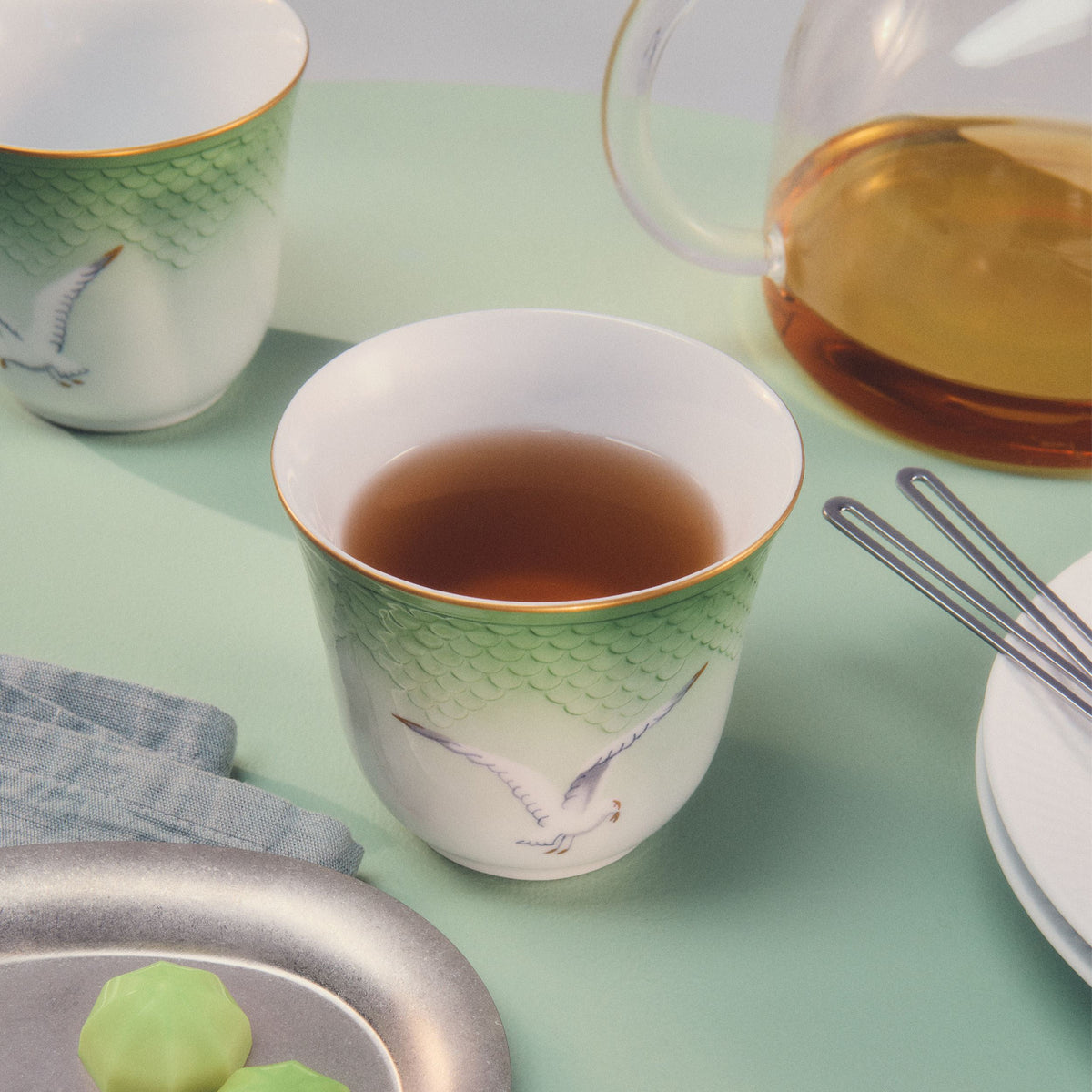 Seagull Thermal Mug with Gold, Green, 26 cl