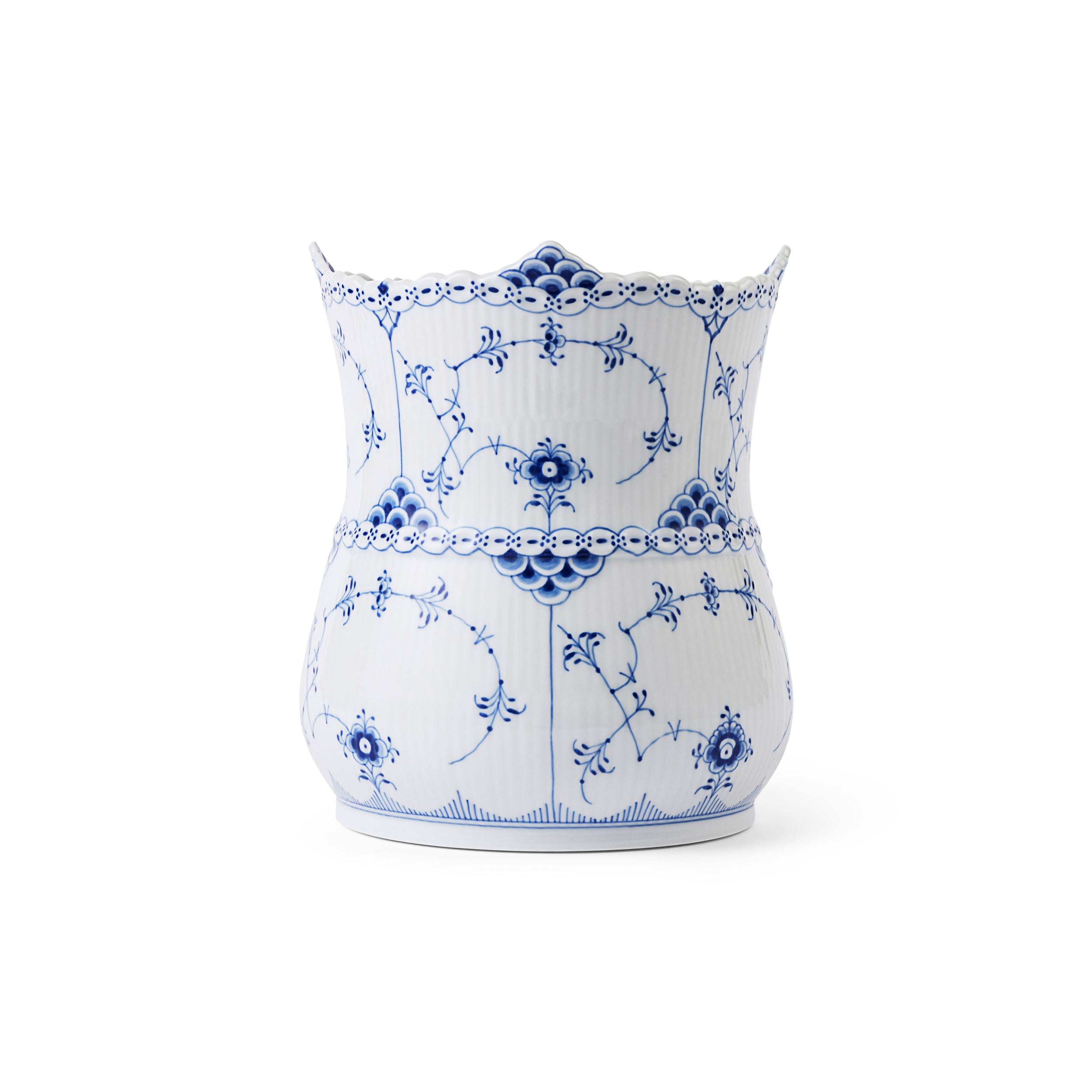 Blue Fluted Half Lace Vase, 17 cm | Royal Copenhagen