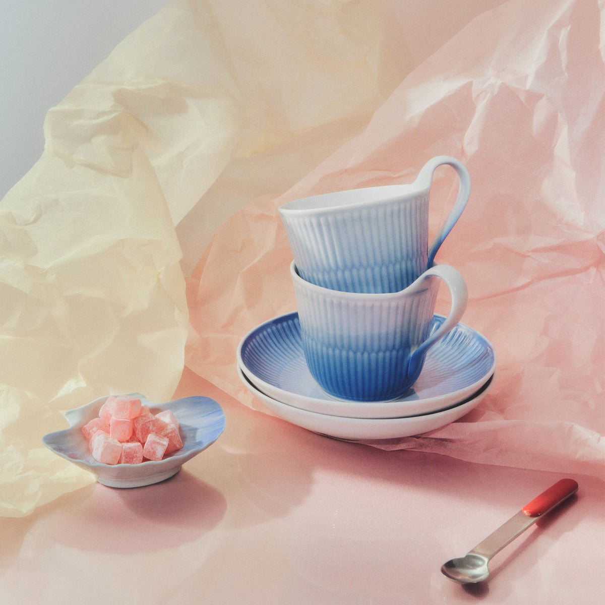 Iris High Handle Cup and Saucer, Blue,  24 cl