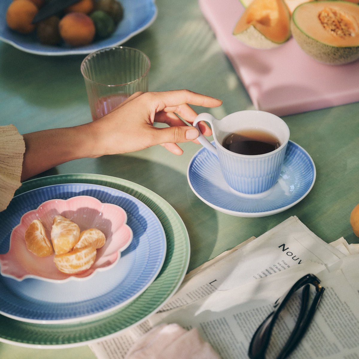 Iris High Handle Cup and Saucer, Blue,  24 cl